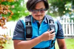A man wearting Amazon delivery glasses